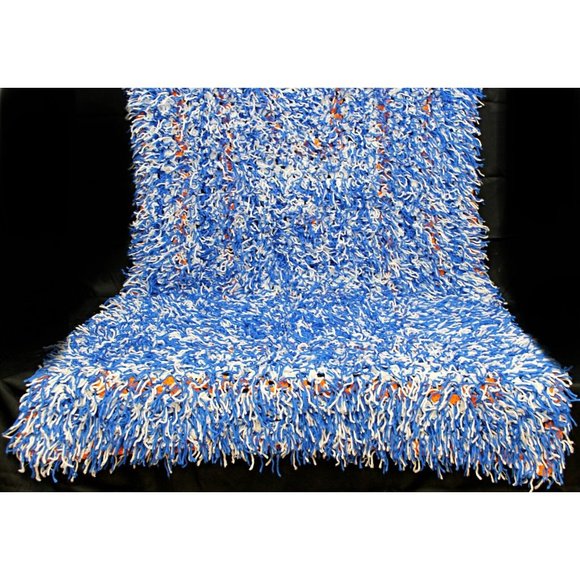 Hand Crochet Striped Multicolor Long Couch Sofa Blanket Throw Afghan Shag Fringe - Picture 6 of 8